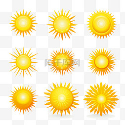 剪影太阳图片_太阳图标集，用于天气应用程序或