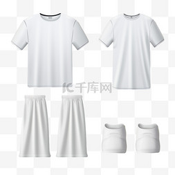 白色休闲裤子图片_一套逼真的白色短袖短裤t恤、运