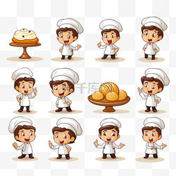 卡通厨师烘焙蛋糕图片_一套厨师用卡通人物制作面包店，