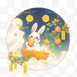 中秋节可爱的兔子吃着月饼赏月元