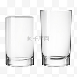 白色的玻璃杯图片_空的、半的和满的水杯。矢量插图