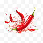 燃烧的红辣椒与掉落的碎片设置烧烤辛辣食物三维现实主义矢量插图