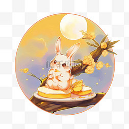 月饼上图片_兔子月饼望月手绘中秋节元素