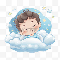 床上用品海报背景图片_可爱的宝宝睡在云枕头上的卡通图