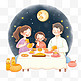团圆家人中秋节团聚望月手绘元素