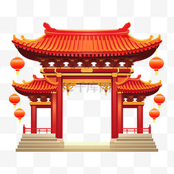 中式建筑门楼节日装饰元素