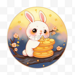 中秋节兔子月饼望月元素手绘