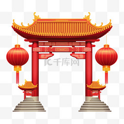 中式建筑门楼节日装饰元素