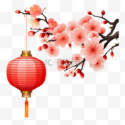 春节梅花灯笼图片_扁平插画梅花灯笼春节新年免抠元