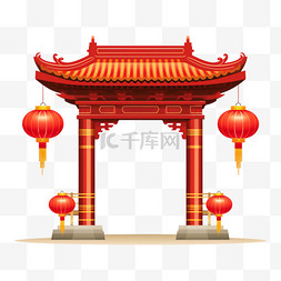 中国风中式建筑门楼节日免抠元素