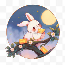兔子月饼中秋节望月手绘元素