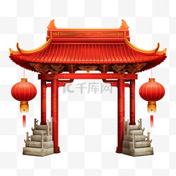 复古节日装饰图片_中国风中式建筑门楼节日装饰元素
