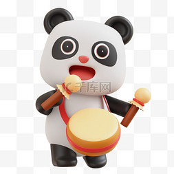 十一快乐图片_3D国庆熊猫敲锣打鼓十一国庆节