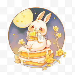 手绘圆月亮图片_中秋节兔子月饼元素望月手绘