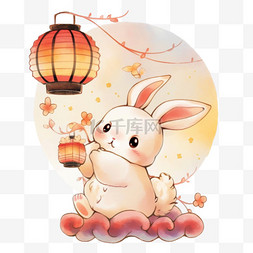 手绘中秋节兔子灯笼卡通元素