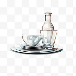 玻璃碗盘图片_干净餐具的逼真设计理念与一叠白