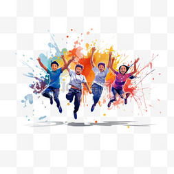庆祝欢乐图片_与跳跃的人一起参加青年节活动