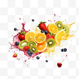 水果饮料标签图片_不同的水果飞溅