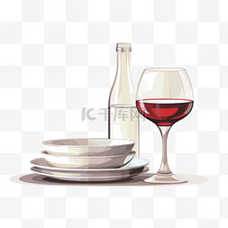 白色盘子酒杯图片_干净餐具的逼真设计理念与一叠白