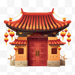 新年中式大门门楼春节装饰元素