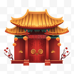 中式大门门楼春节新年免抠元素
