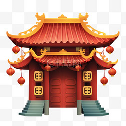 中式大门门楼春节新年装饰元素