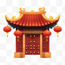 春节新年中式大门门楼免抠元素