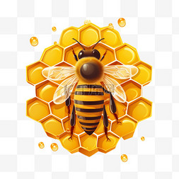 蜂巢蜜蜂写实元素立体免扣图案