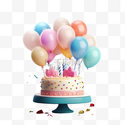 气球免扣素材图片_气球生日蛋糕元素立体免扣图案