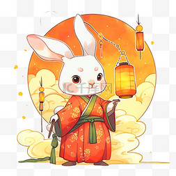 中秋节卡通手绘国风兔子赏月元素