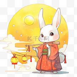 中秋节国风兔子卡通赏月手绘元素