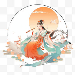 嫦娥的兔子图片_中秋节古典手绘嫦娥奔月元素