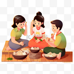 中秋节家庭团圆饭扁平美食赏月