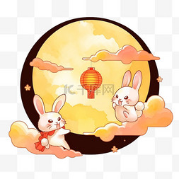 月圆背景图片_中秋节场景卡通元素可爱的兔子赏