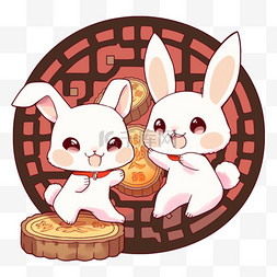 中秋节古典兔子月饼手绘卡通元素