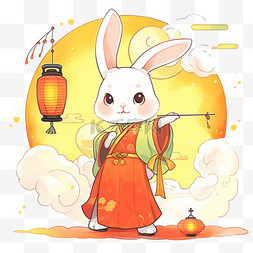 古典国风背景图片_中秋节国风兔子手绘赏月卡通元素