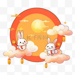 月圆背景图片_可爱的兔子中秋节赏月卡通元素