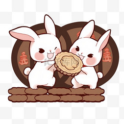 古典兔子月饼卡通手绘元素中秋节