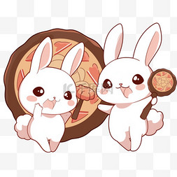中秋节古典兔子手绘月饼卡通元素
