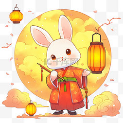 国风背景纯色图片_中秋节国风兔子赏月手绘元素卡通