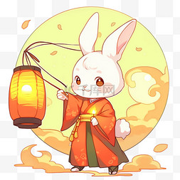 中秋节国风元素兔子赏月卡通手绘