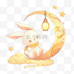 中秋节可爱的兔子元素月亮卡通手