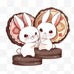 中秋节古典兔子月饼手绘元素卡通