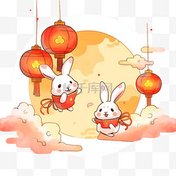 中秋节场景可爱的兔子卡通元素赏