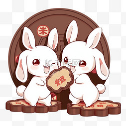 中秋节古典兔子月饼卡通元素手绘