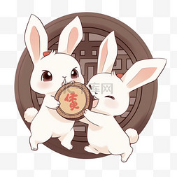 中秋节古典兔子卡通月饼手绘元素