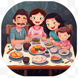 扁平风插画和睦中秋节家庭团圆饭