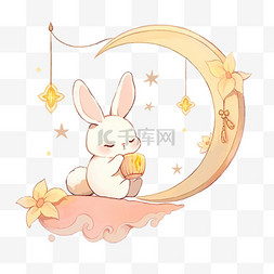 卡通中秋节可爱的兔子月亮手绘元