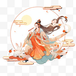 中秋节的圆图片_手绘元素中秋节嫦娥奔月古典