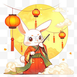 古典国风背景图片_元素中秋节国风兔子赏月卡通手绘